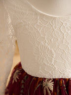 Long Sleeve A Line Tulle Flower Girl Dress With Flower Lace And V Back