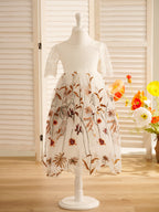 Boho Tulle Flower Girl Dress A Line Scoop Neck Short Sleeve