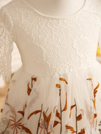 Boho Tulle Flower Girl Dress A Line Scoop Neck Short Sleeve