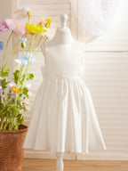 Ivory Satin Knee Length Flower Girl Dress Princess A Line Bow