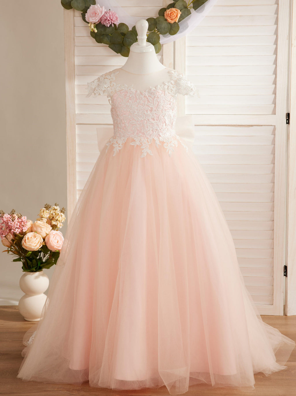 Ivory Lace Tulle First Communion Flower Girl Dress With Detachable Train