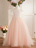 Ivory Lace Tulle First Communion Flower Girl Dress With Detachable Train