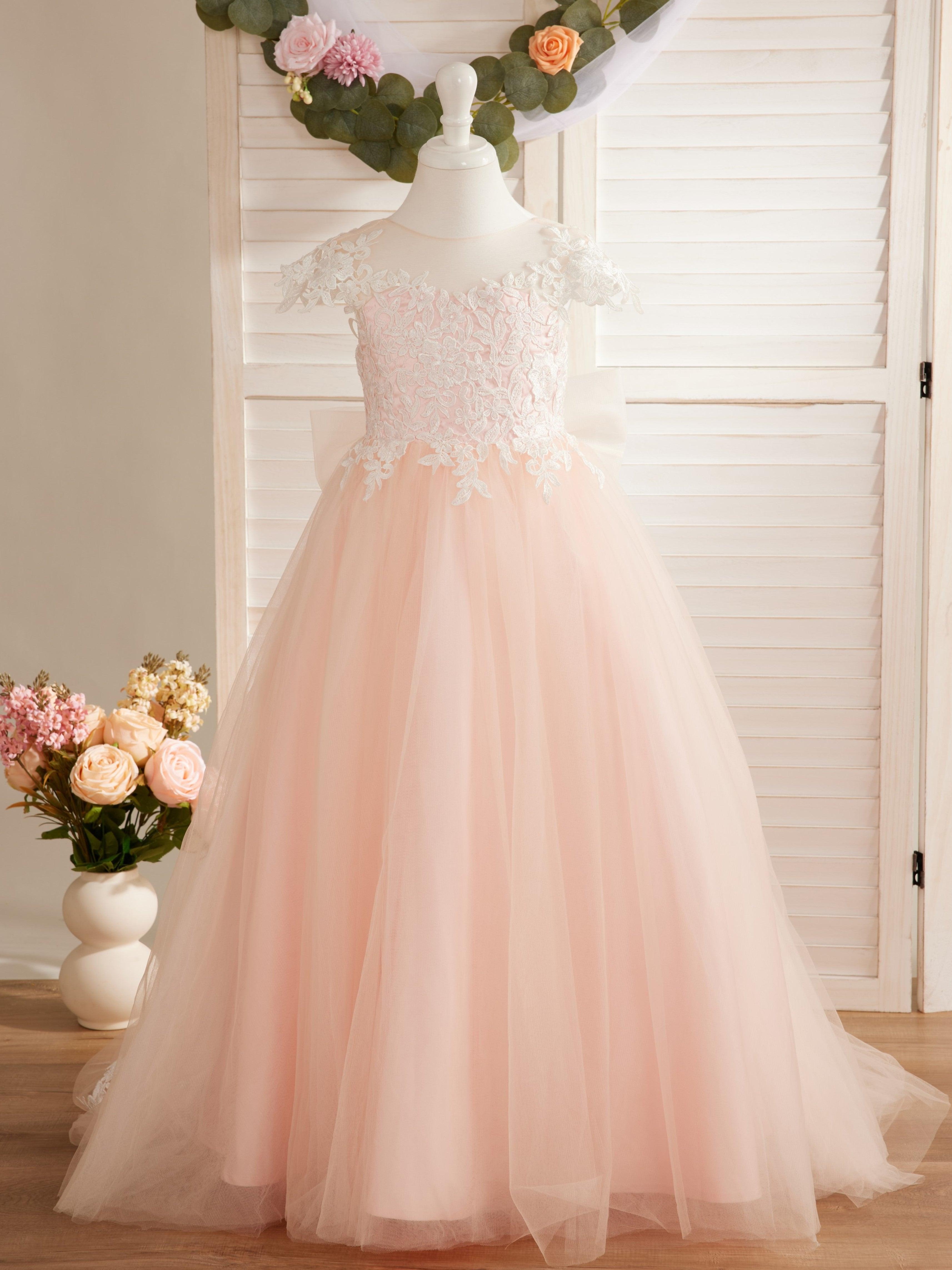 Ivory Lace Tulle First Communion Flower Girl Dress With Detachable Train