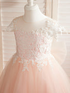 Ivory Lace Tulle First Communion Flower Girl Dress With Detachable Train