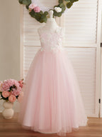 Sleeveless Princess Flower Girl Dress With Detachable Train And Beaded Lace