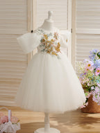 Elegant Tulle Organza Ball Gown Flower Girl Dress With Lace And Beading