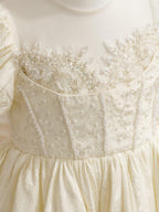 Princess Satin Ball Gown Flower Girl Dress With Beading And Short Sleeves