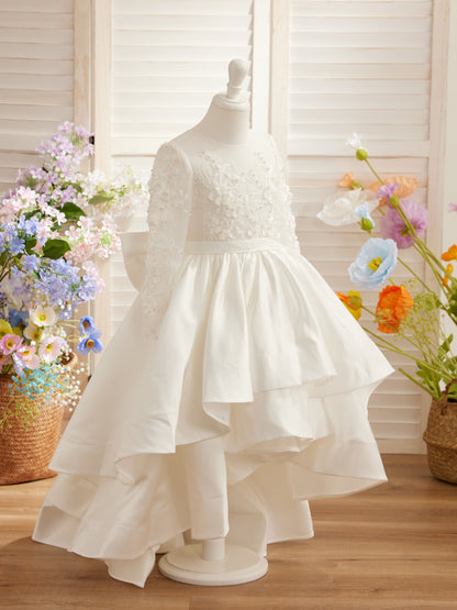 A-line Satin Asymmetrical Flower Girl Dress