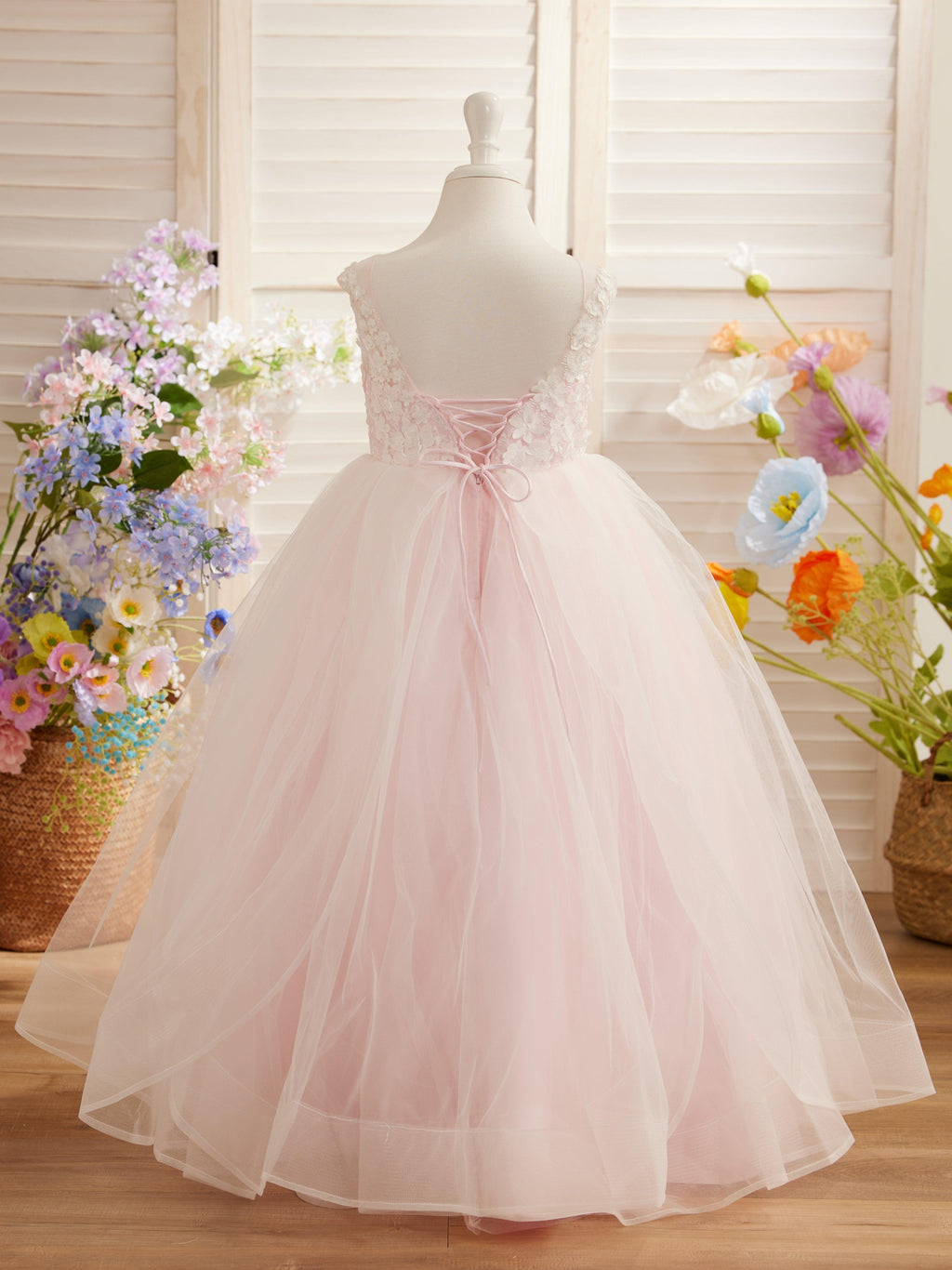 Elegant Sleeveless Lace And Tulle Princess Flower Girl Dress Floor Length