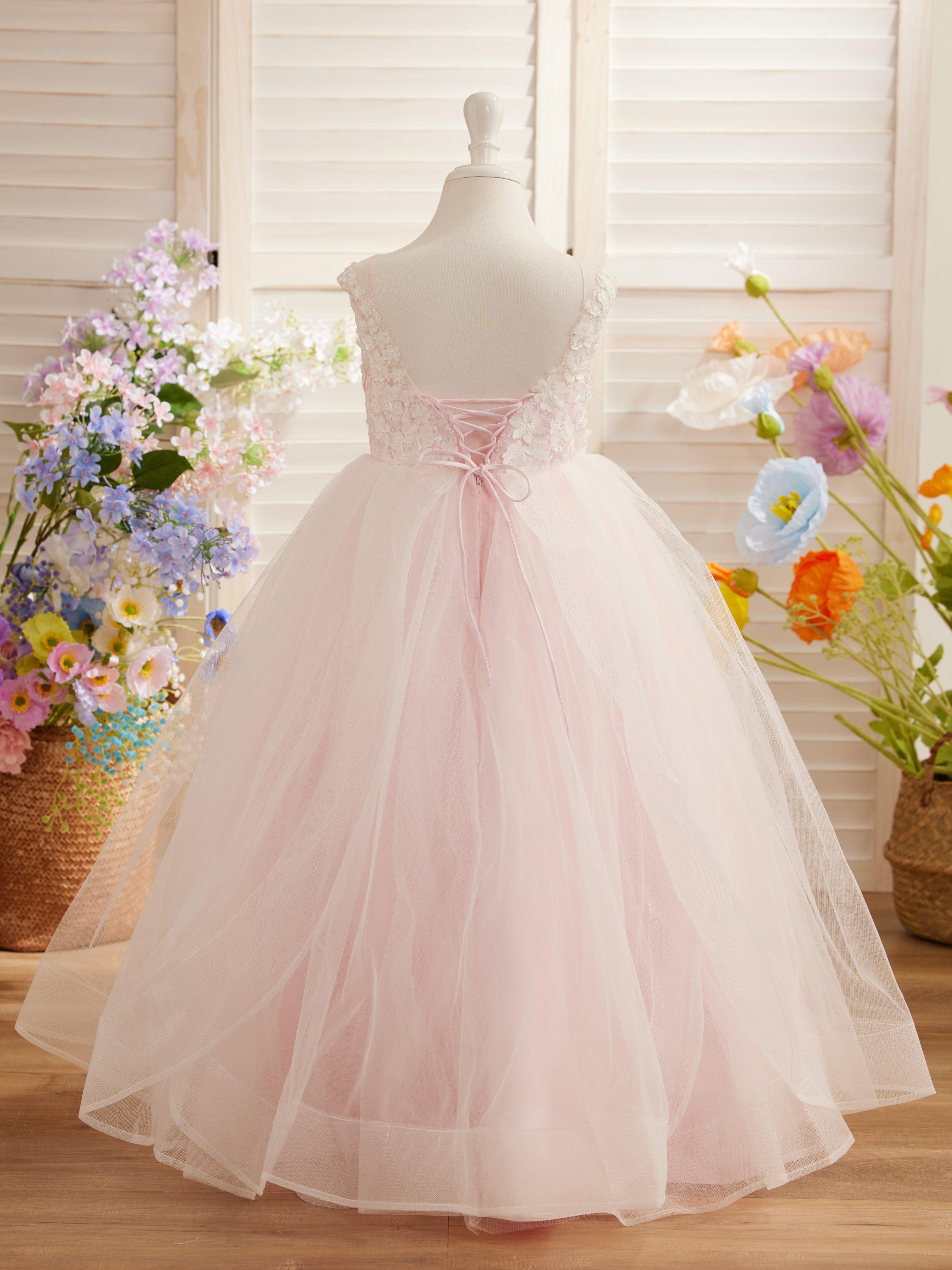 Elegant Sleeveless Lace And Tulle Princess Flower Girl Dress Floor Length