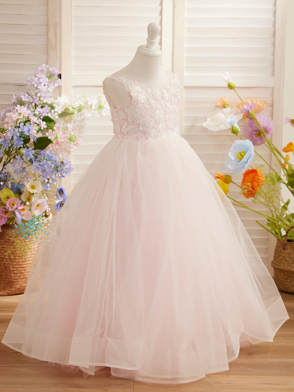 Elegant Sleeveless Lace And Tulle Princess Flower Girl Dress Floor Length