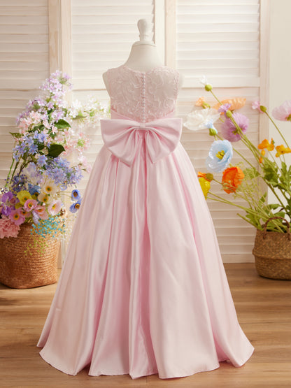 A-line Lace Satin Floor-length First Communion Flower Girl Dress