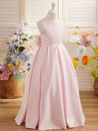 Robe de demoiselle d'honneur de première communion en satin et dentelle coupe A-line 