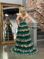 A Line Off the Shoulder Corset Prom Dress with Lace Ruffles