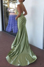 Lilo | Robe longue de bal à corset licou sauge sirène avec ornement en rosette