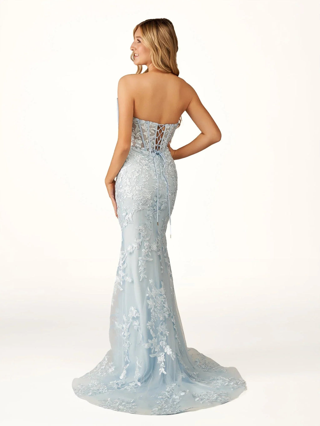 Arvin | Robe longue de bal rouge sirène sans bretelles avec appliques en dentelle et nœud