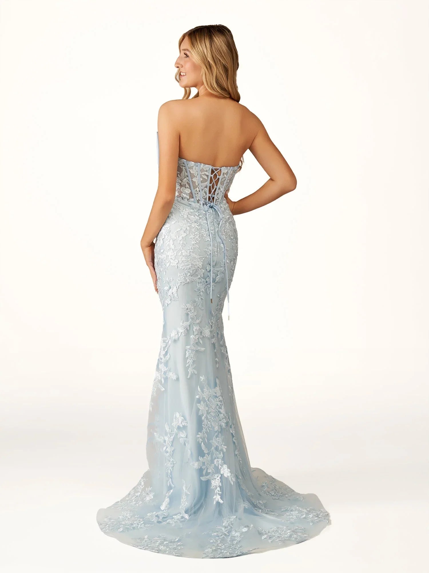 Arvin | Robe longue de bal rouge sirène sans bretelles avec appliques en dentelle et nœud