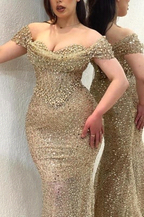 Long Pink Mermaid Prom Dress Strapless Beaded With Pearls And Rhinestones