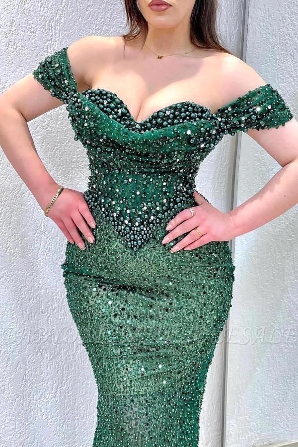 Long Pink Mermaid Prom Dress Strapless Beaded With Pearls And Rhinestones