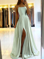 Bmbridal Navy Blue Spaghetti Strap Prom Dress With Long Slit