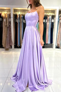 Lilac Spaghetti Straps Prom Dress A Line Sleeveless With Lace Up Back Bmbridal
