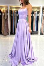 Lilac Spaghetti Straps Prom Dress A Line Sleeveless With Lace Up Back Bmbridal