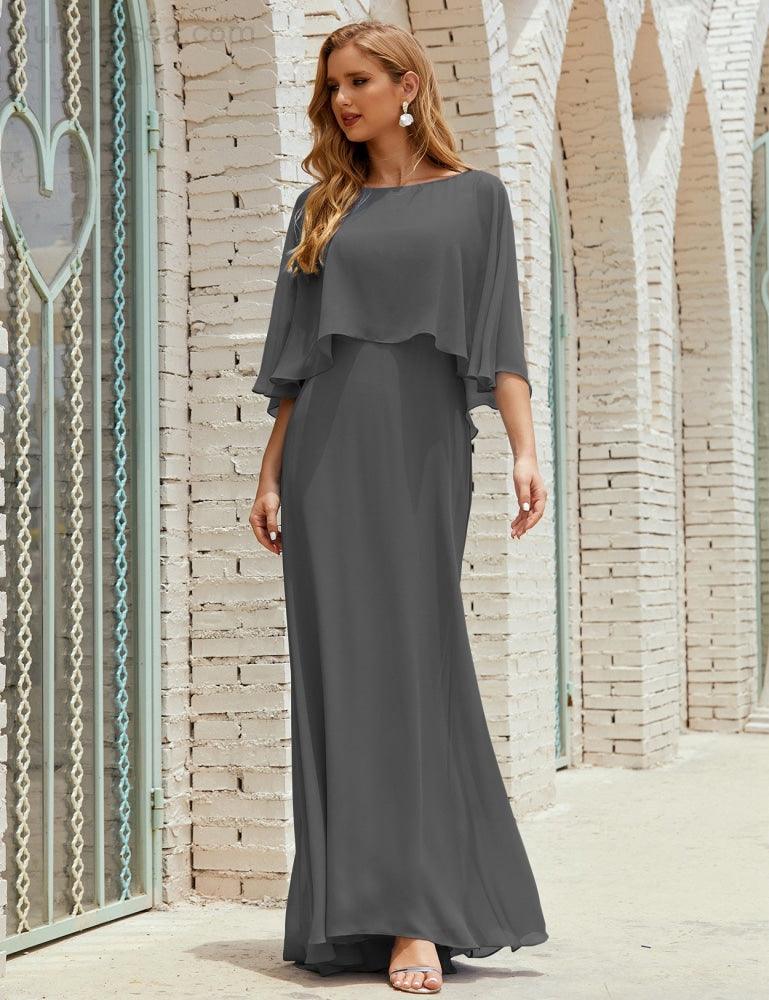 Abito da Damigella Donna Manica Lunga Scollatura a V Chiffon Abito da Cerimonia Matrimonio Festa 28018