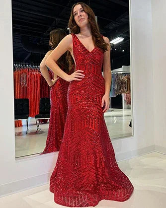 فستان سهرة برتقالي أنيق برقبة على شكل حرف V بدون أكمام بتصميم حورية البحر Y5188