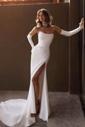 Long Strapless Prom Dress With Ruffle Split In Custom Colors