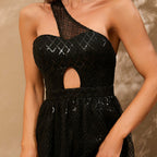 Sexy Abendkleid Kleid Sternenhimmel Mesh Durchsichtiges One-Shoulder-Kleid Party Hip Dress 