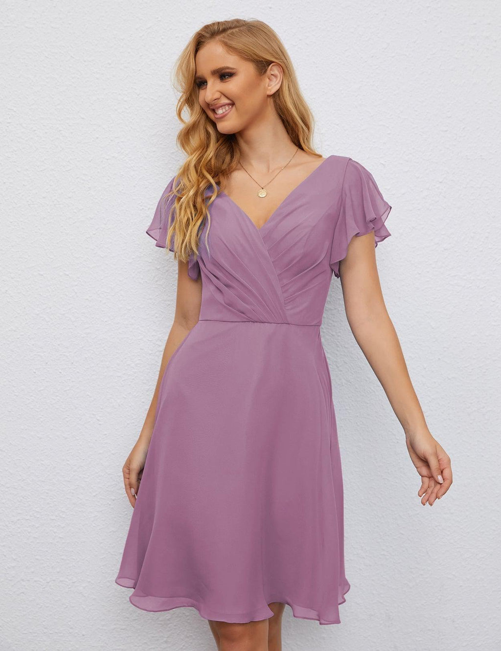 Vestido de Regresso a Casa em Forma de U Vestido de Baile Formal Vestido de Cocktail de Comprimento ao Joelho Manga Curta para Festa 28077
