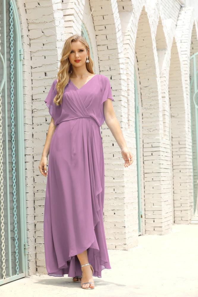 Vestidos de Mãe da Noiva Tamanho Grande Decote em V Comprido para Baixo Vestido de Gala Formal para Convidado de Casamento 28020
