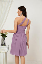 Numbersea Damen Chiffon Kurzes Ein-Schulter Brautjungfernkleid Festliche Kleider für Feier Heimkehr 2804