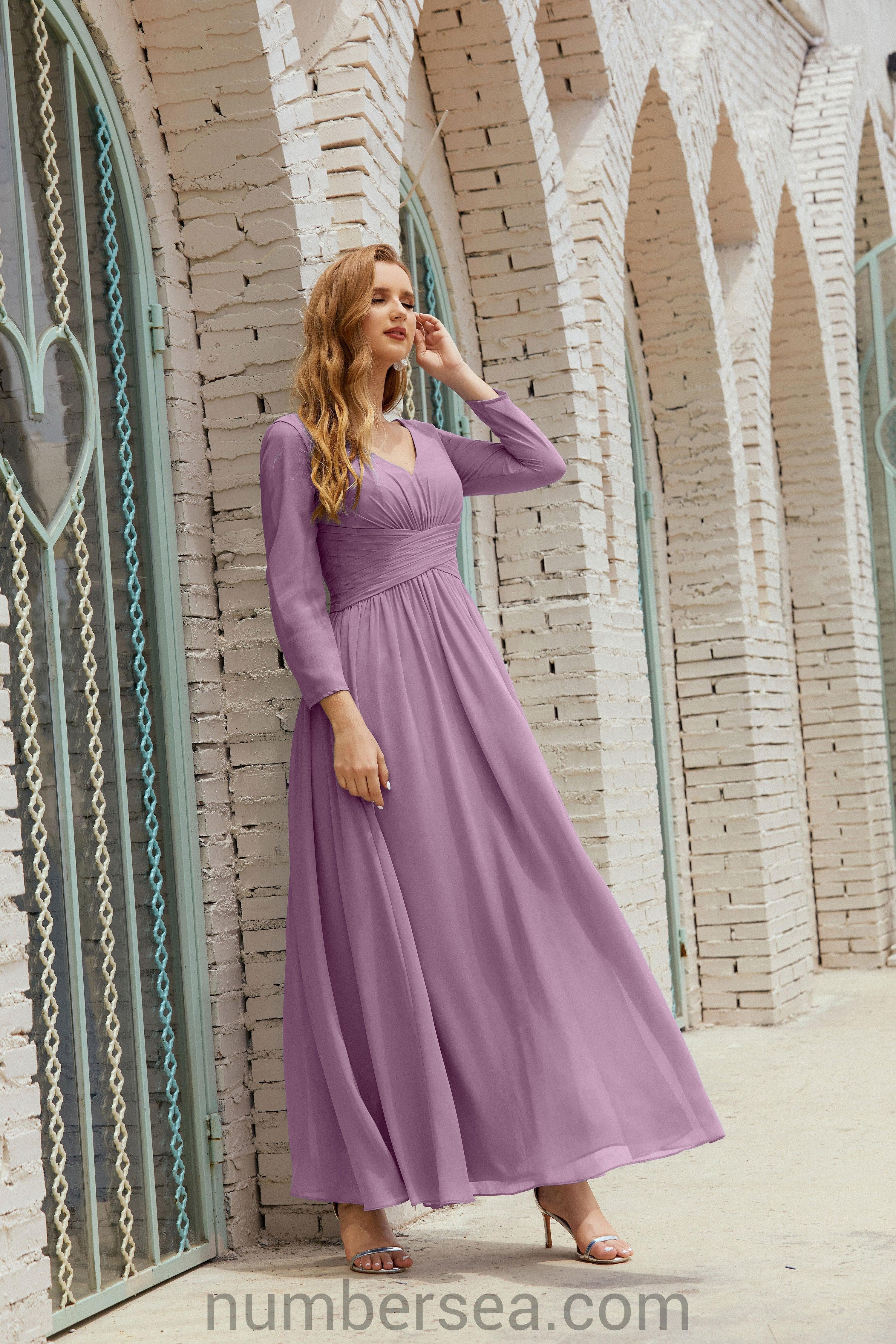 Abito da damigella Numbersea in chiffon, abito formale per festa, abito da sera 28016