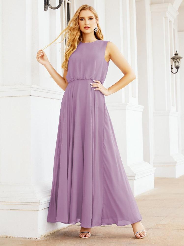 Vestido de Dama de Honra Sem Mangas Longo Linha A para Baile de Gala e Noites Formais 28025