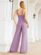 Tuta da sera elegante Numbersea con scollo incrociato, abito lungo per damigella, pantaloni a zampa d'elefante 28033