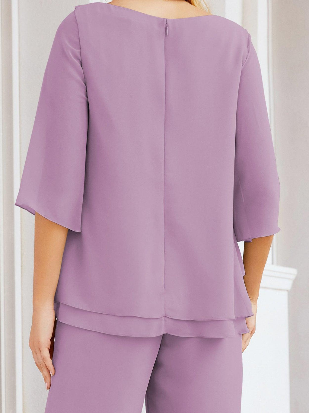 Robe de mariée élégante pour la mère de la mariée en deux pièces, tailleur pantalon grande taille à volants superposés, peignoir argenté 28064