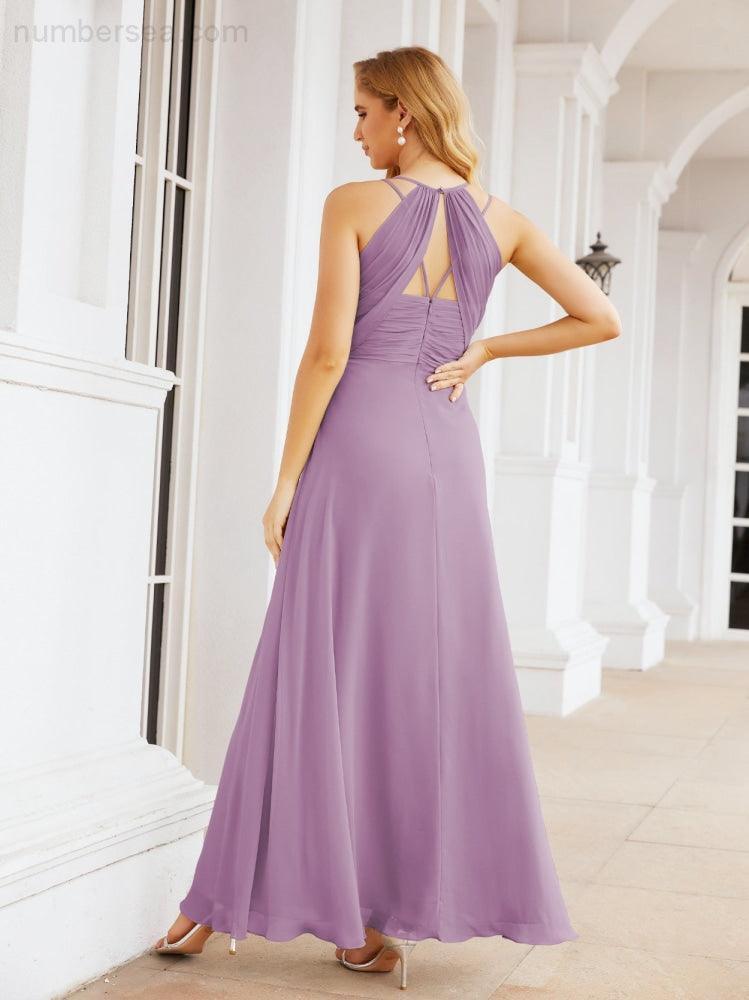 Numbersea Robes de demoiselle d'honneur pour femmes à bretelles doubles spaghetti Robe longue de soirée formelle fendue sur le côté 28051