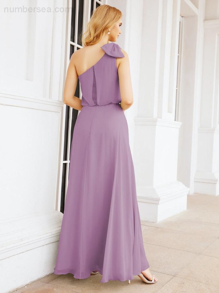 Robe de mariée longue asymétrique en mousseline à volants, sans manches et fendue sur le côté, modèle 28057