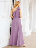 Robe de mariée longue asymétrique en mousseline à volants, sans manches et fendue sur le côté, modèle 28057