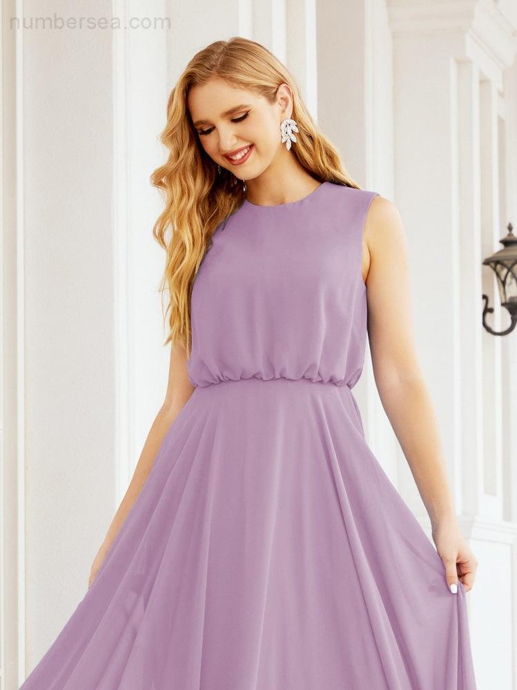 Vestido de Dama de Honra Sem Mangas Longo Linha A para Baile de Gala e Noites Formais 28025