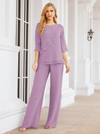 Robe de mariée élégante pour la mère de la mariée en deux pièces, tailleur pantalon grande taille à volants superposés, peignoir argenté 28064