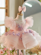Floral Embroidery Puffy Sleeves Tulle Knee-length Baby Girl Dress - view 2