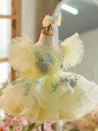 Baby Girl Floral Embroidery Sequin Tulle Knee Length Zip Dress