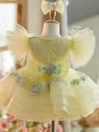 Baby Girl Floral Embroidery Sequin Tulle Knee Length Zip Dress
