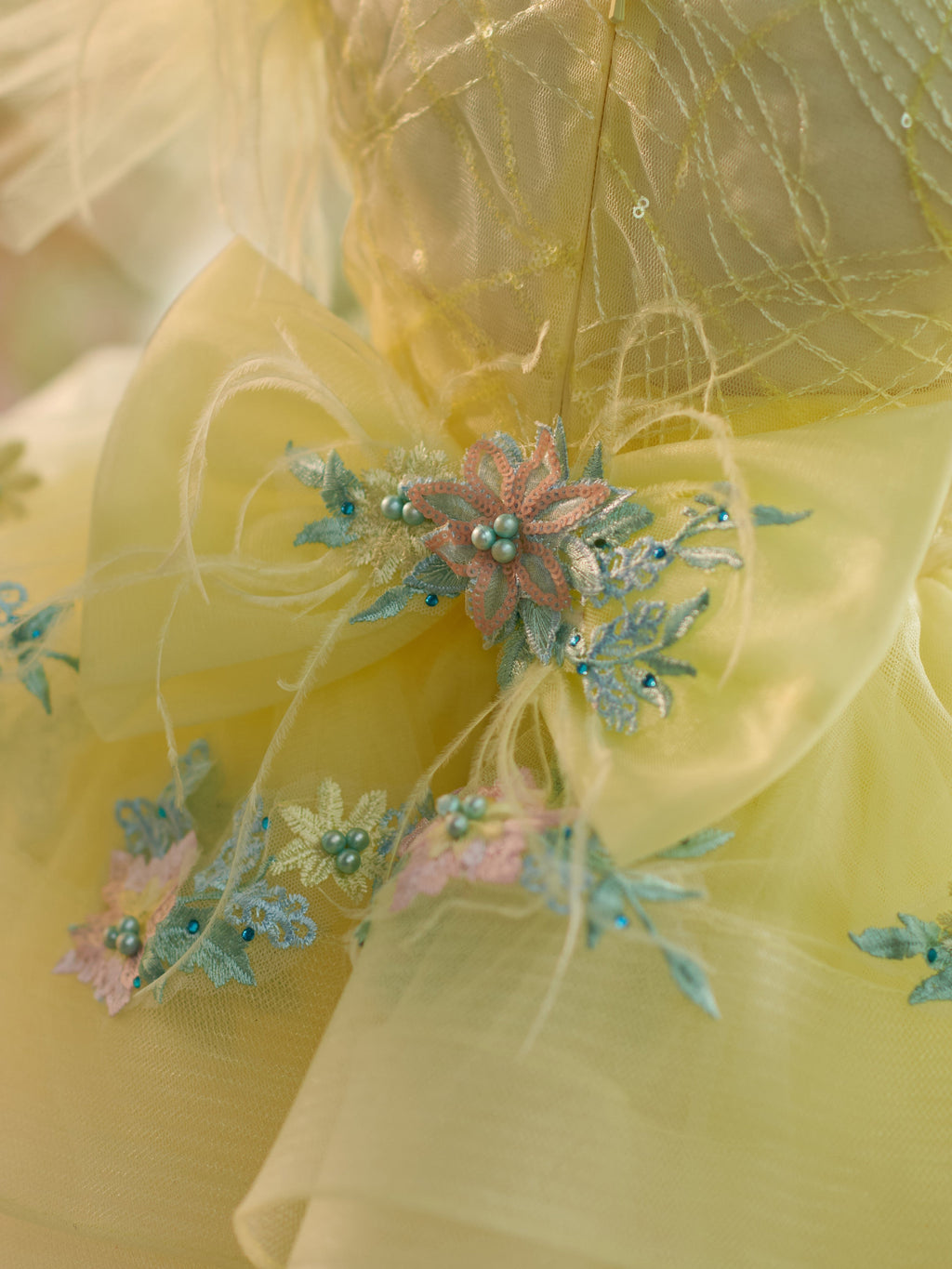 Baby Girl Floral Embroidery Sequin Tulle Knee Length Zip Dress