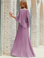 Abito da Damigella Donna Manica Lunga Scollatura a V Chiffon Abito da Cerimonia Matrimonio Festa 28018