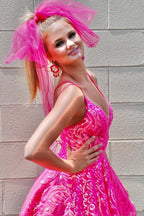 Sparkle Hot Pink Sequin Lace A-Line Short Homecoming Dress