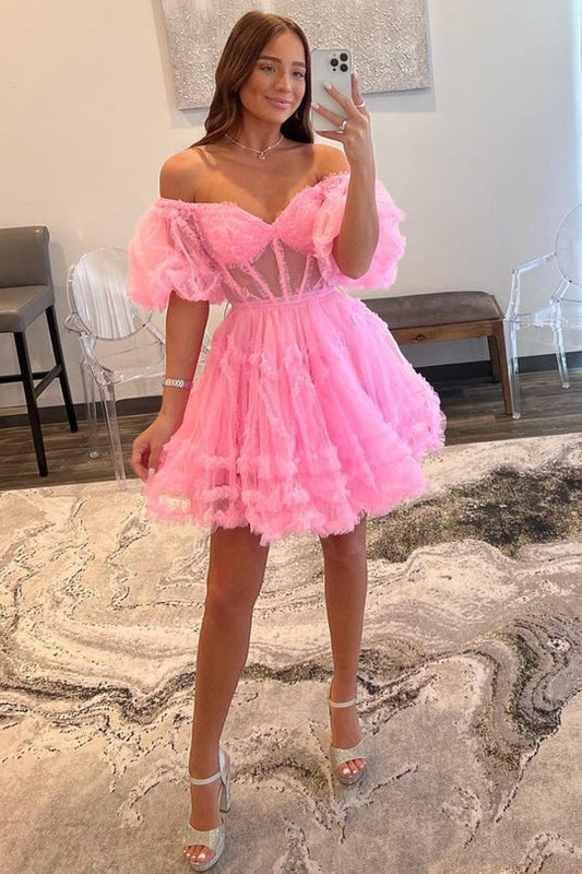 Naomi | A-Linie Off-Shoulder Tüll Homecoming Kleid