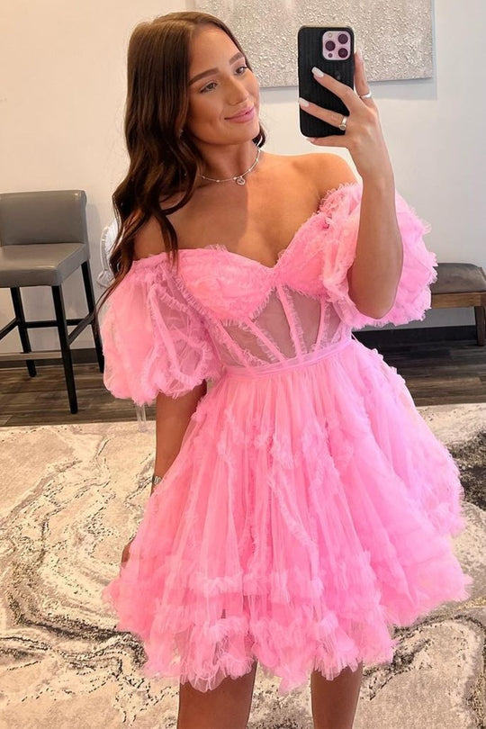 Naomi | A-Linie Off-Shoulder Tüll Homecoming Kleid